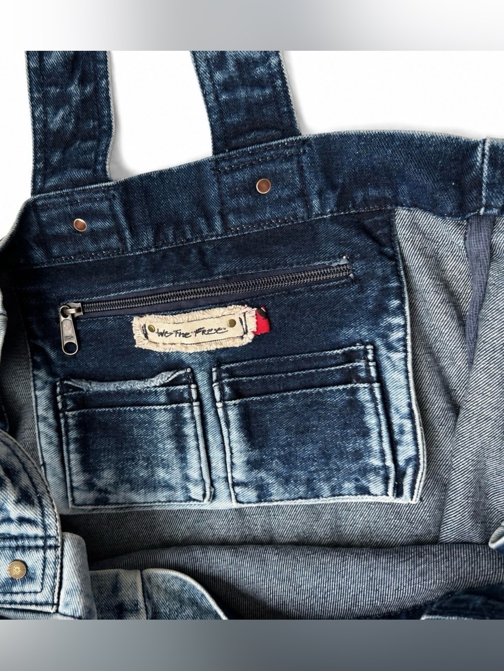 Rare Free People We The Free Oversized Acid Wash Denim Tote Bag Blue - Picture 12 of 15